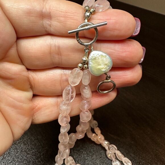 Rose quartz beaded, .925 toggle clasp with pearl necklace!! - Picture 4 of 8